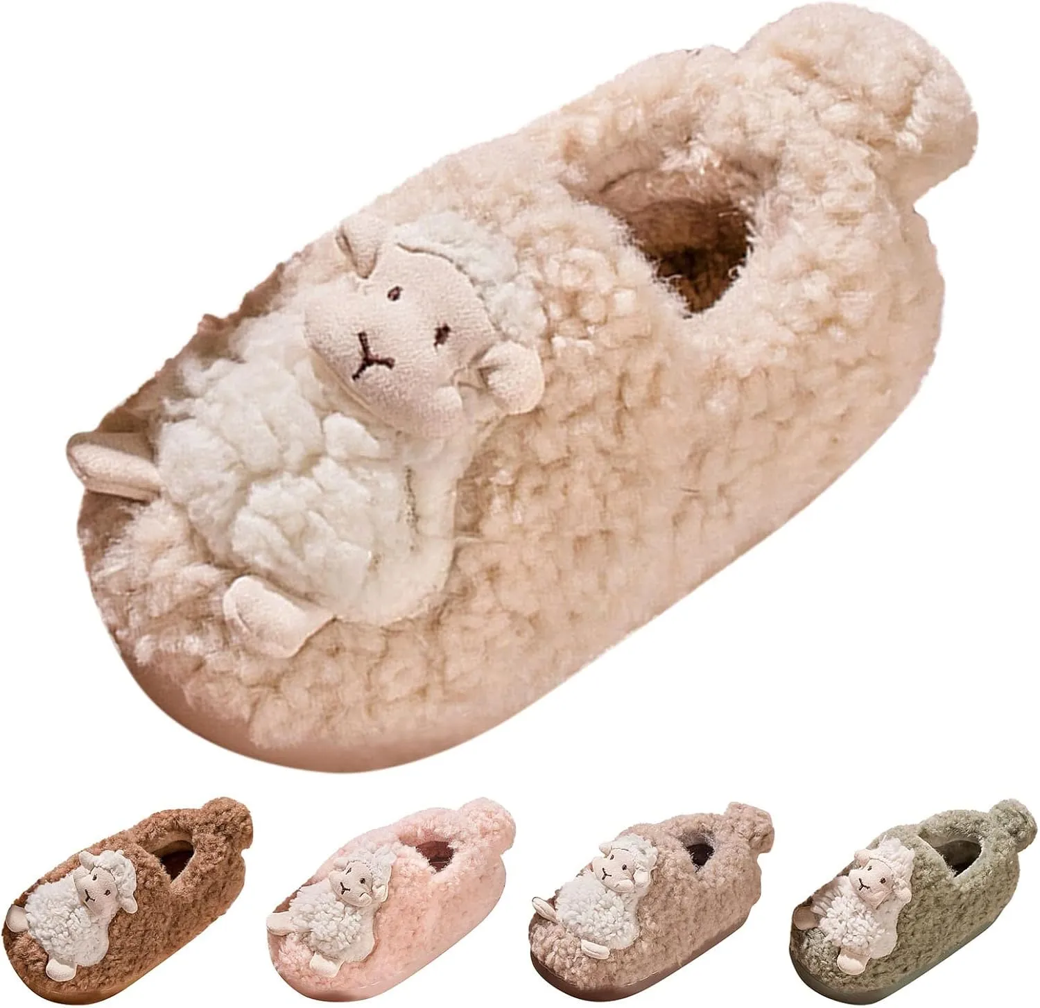 Autumn And Winter Cute Boys And Girls Slippers Flat Bottom Soft Comfortable Warm Cartoon Sheep Foam House