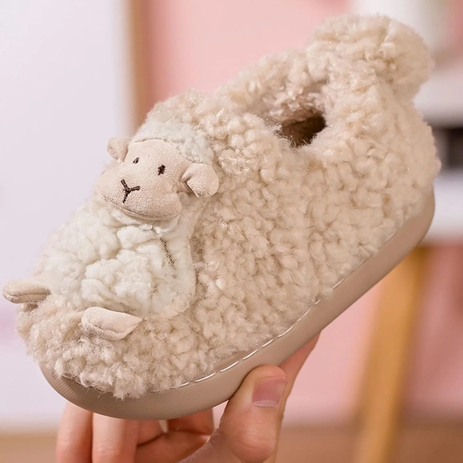 Autumn And Winter Cute Boys And Girls Slippers Flat Bottom Soft Comfortable Warm Cartoon Sheep Foam House