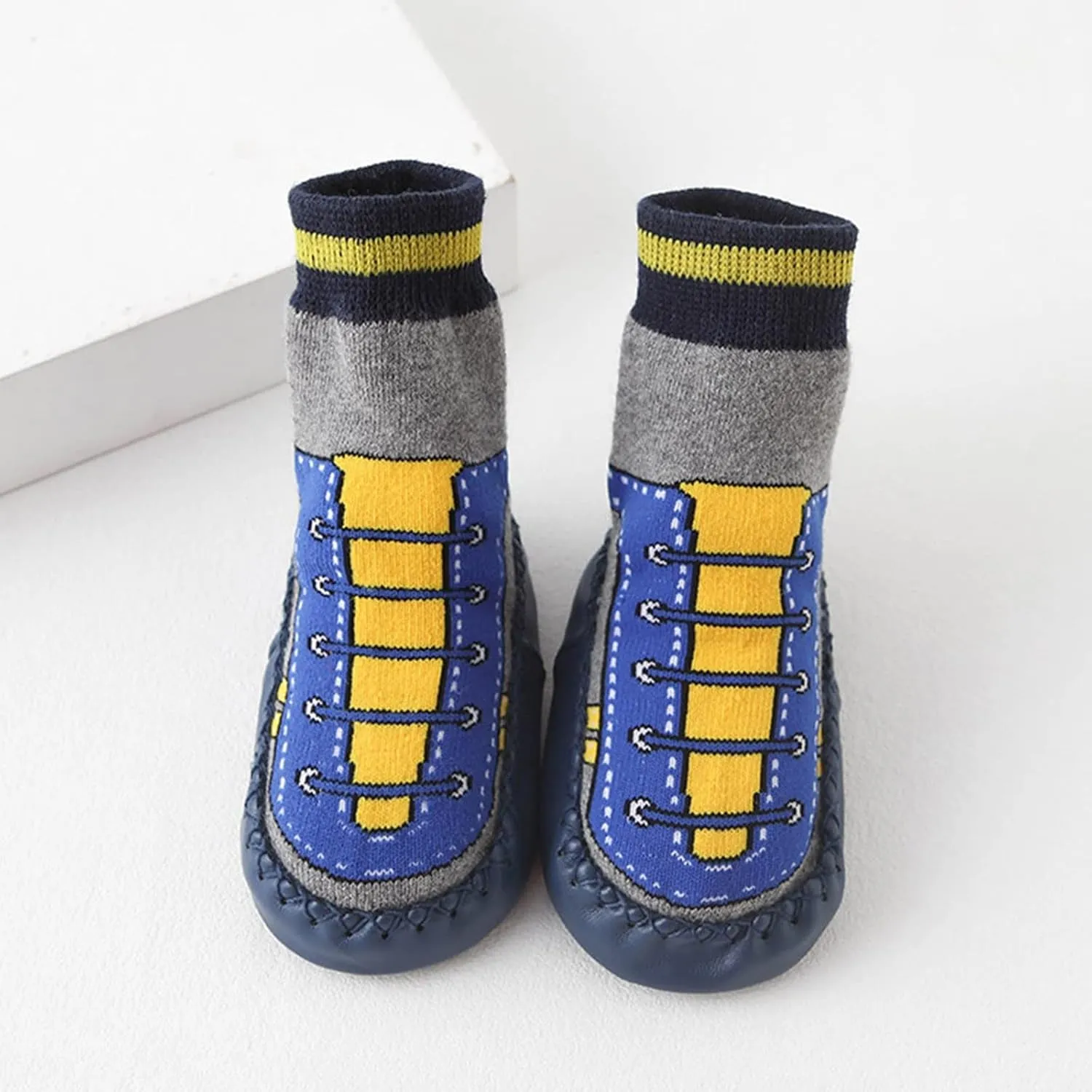 Baby Boys Girls Sock Shoes Kids Low Heel Anmial Prints Knit Cotton Shoes Indoor Floor Shoes Anti Slip Flat Elastic Booties