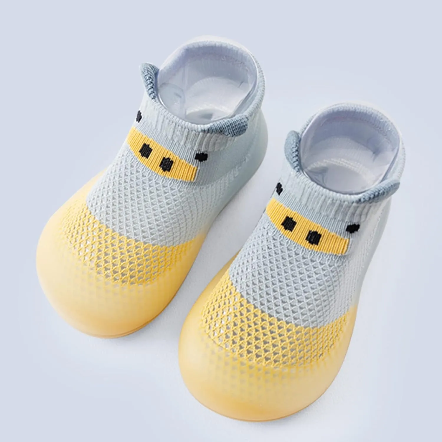 Baby First Walking Sock Shoes Rubber Soft Sole Non-Slip Slipper Elastic Sock Shoes Walking Shoes for Infant (Grey, 12-18 Months)