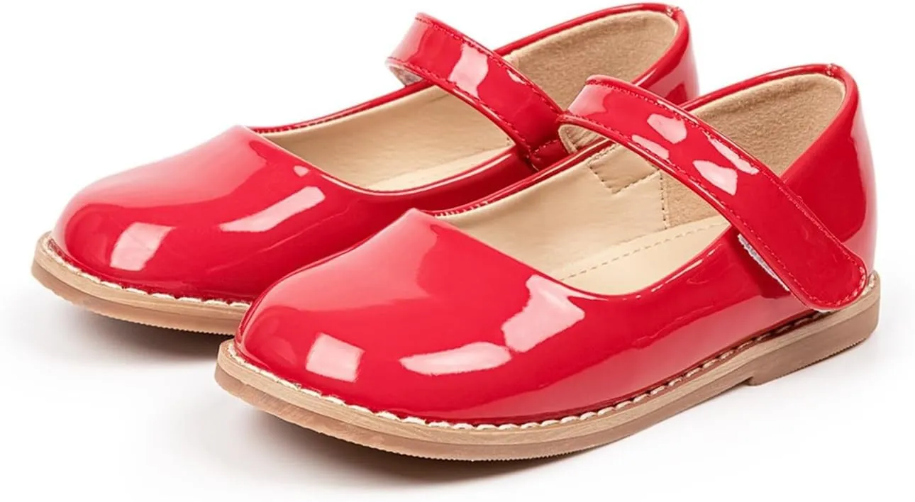 Baby Girl Mary Jane Dress Shoes Low Heel Hook And Loop Dress Shoes Party Wedding Flat For Little/Big Kids