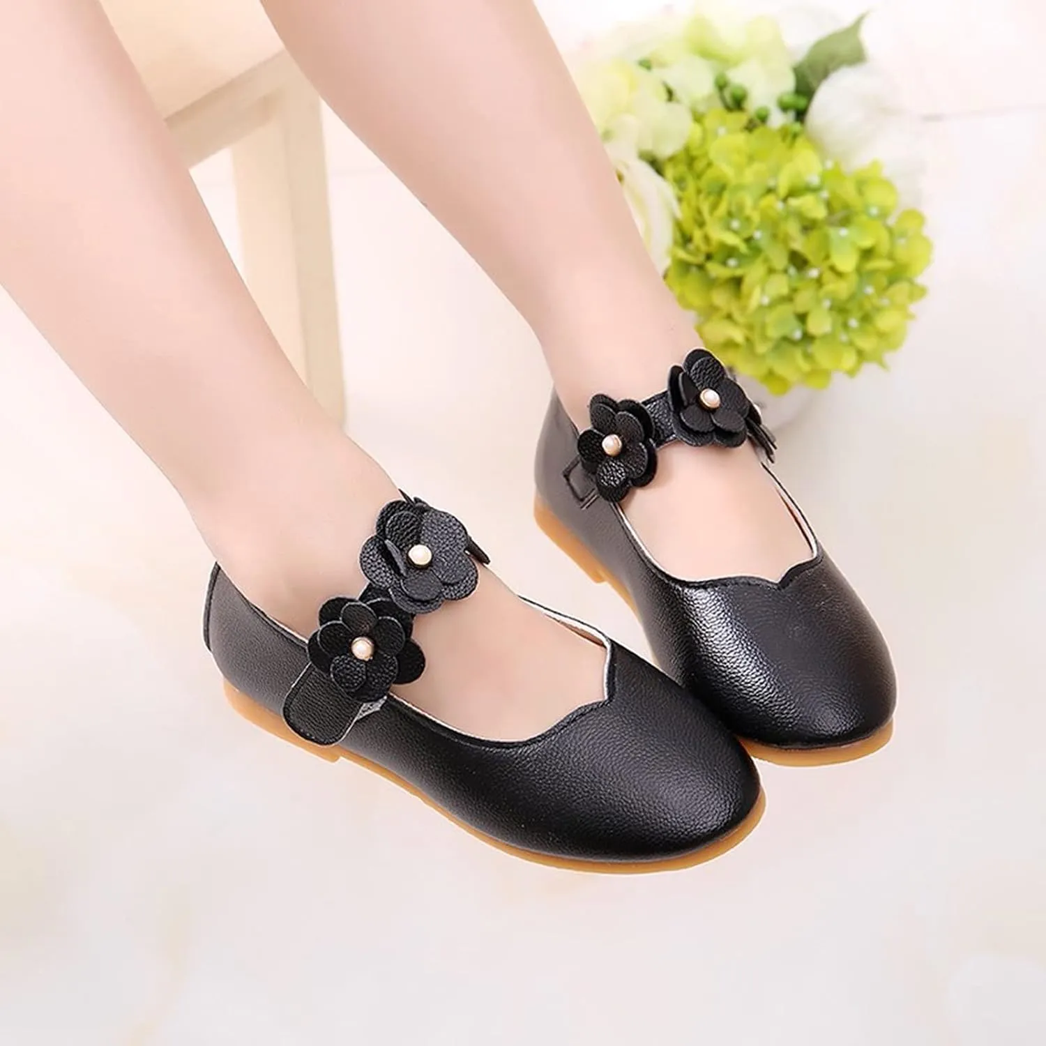 Baby-Girls and Toddler Closed Toe Mary Jane Flat Little/Big Kids Casual Flower Ballet Flat niform tyle