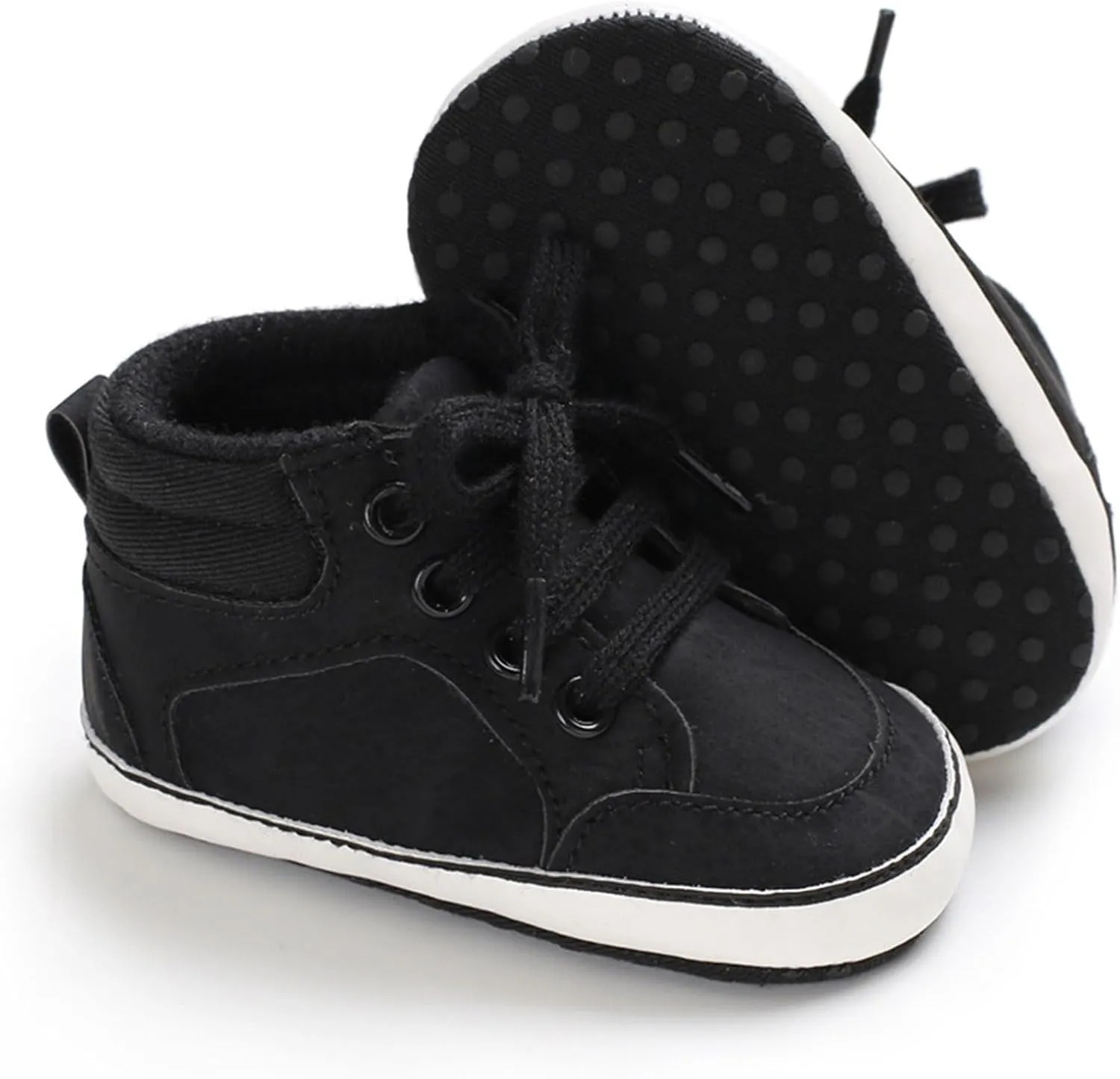 Baby Girls Boys High Top Shoes Soft Anti-Slip Sole Newborn First ?alkers Lace up Canvas Denim Unisex Sneaker