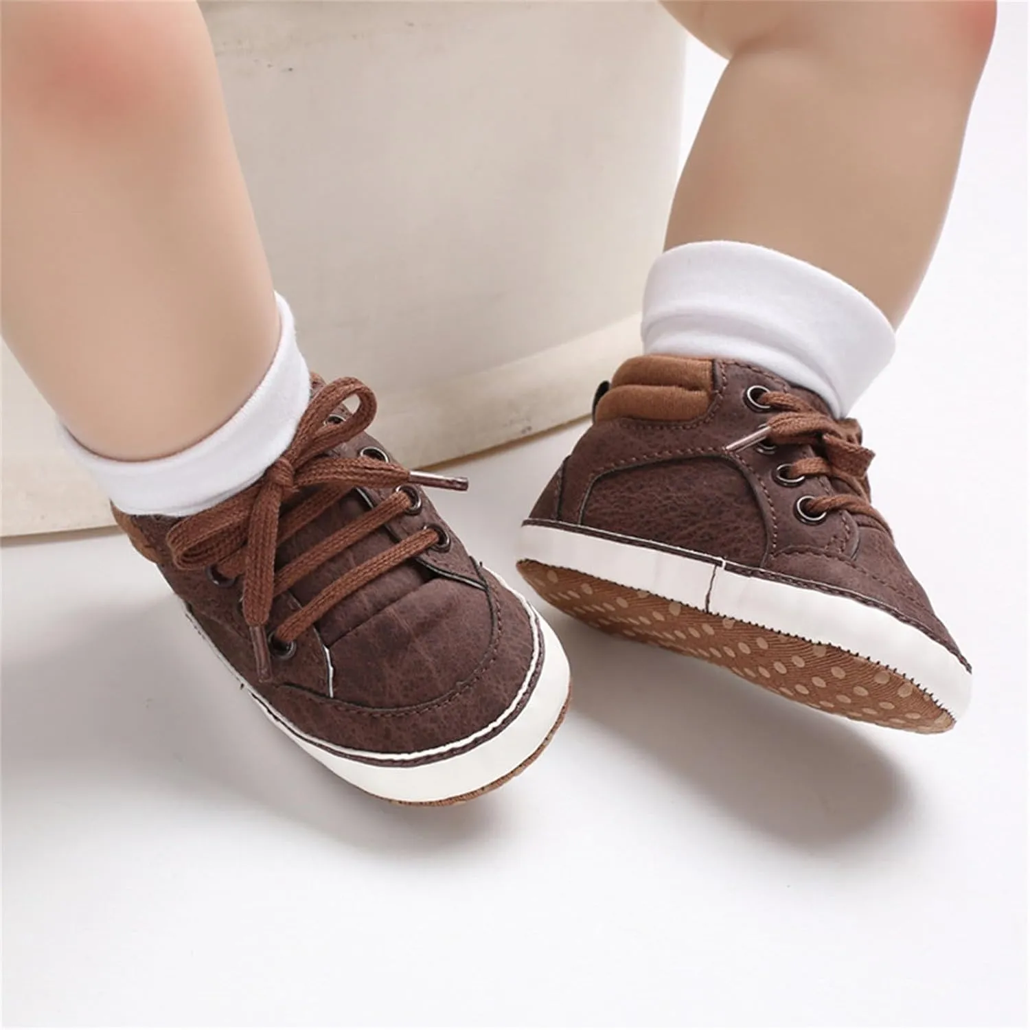 Baby Girls Boys High Top Shoes Soft Anti-Slip Sole Newborn First ?alkers Lace up Canvas Denim Unisex Sneaker