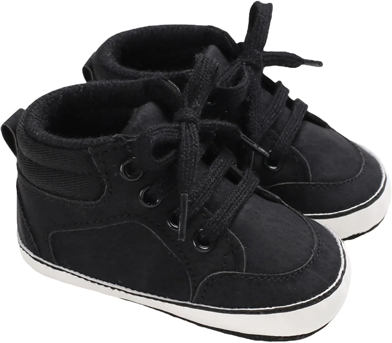 Baby Girls Boys High Top Shoes Soft Anti-Slip Sole Newborn First ?alkers Lace up Canvas Denim Unisex Sneaker
