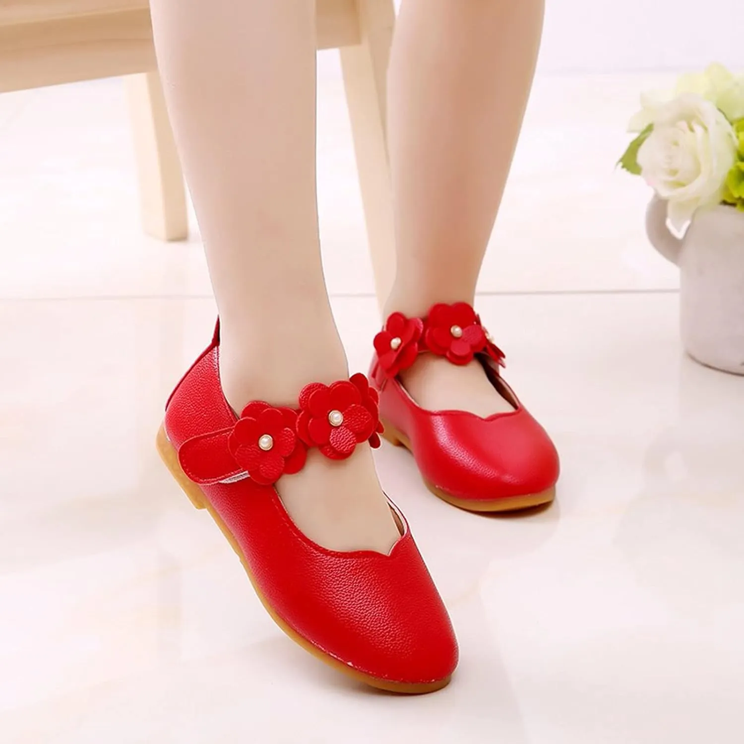 Baby Girls Dress Shoes Closed Toe Wedding Party School Ankle Strap Ballet Flats Shoes Big Kids Flower Girl Shoes
