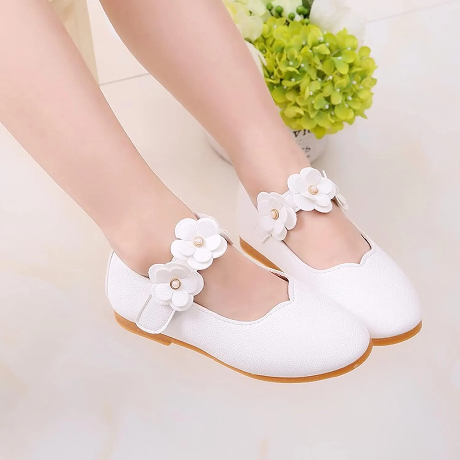 Baby Girls Dress Shoes Closed Toe Wedding Party School Ankle Strap Ballet Flats Shoes Big Kids Flower Girl Shoes