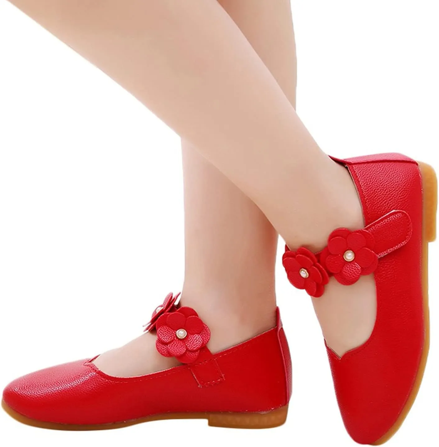 Baby Girls Dress Shoes Closed Toe Wedding Party School Ankle Strap Ballet Flats Shoes Big Kids Flower Girl Shoes