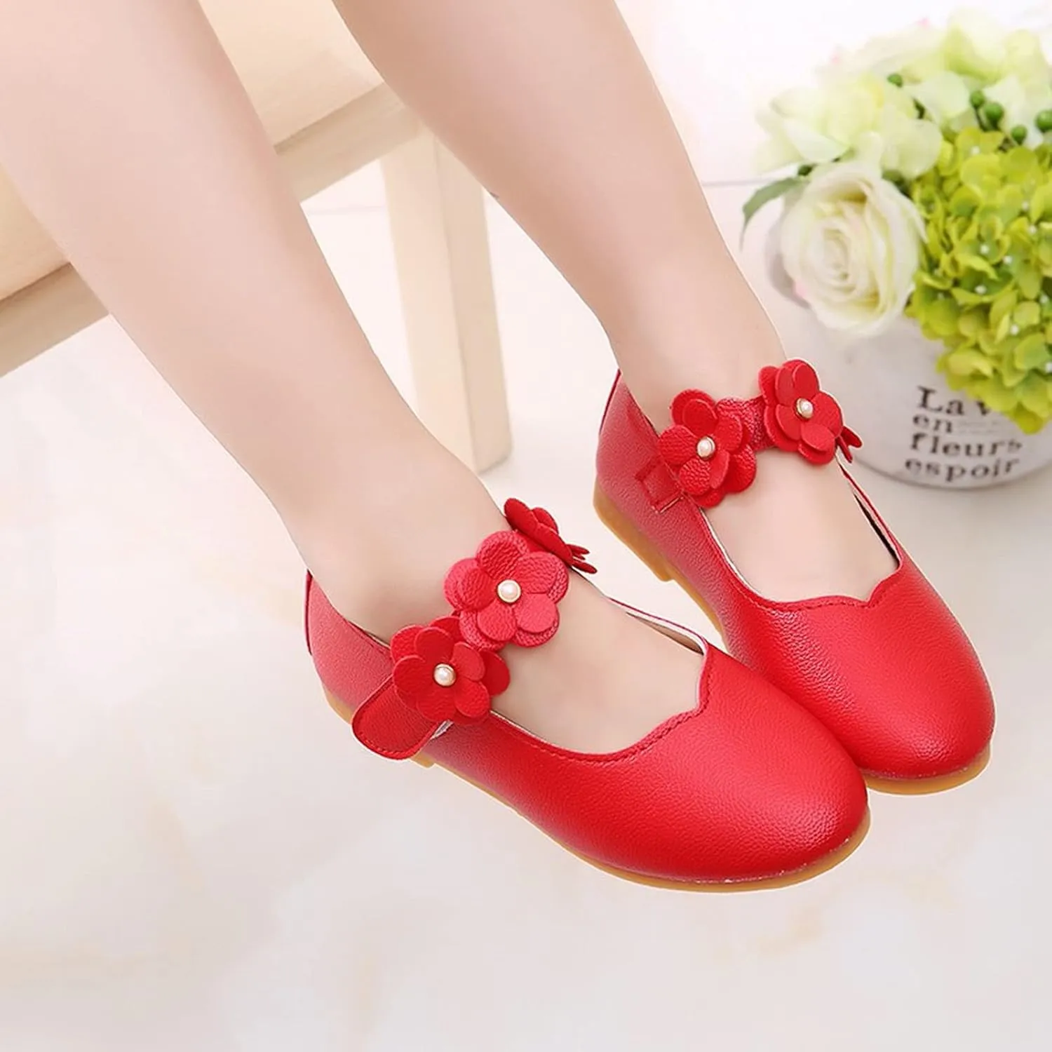Baby Girls Dress Shoes Closed Toe Wedding Party School Ankle Strap Ballet Flats Shoes Big Kids Flower Girl Shoes