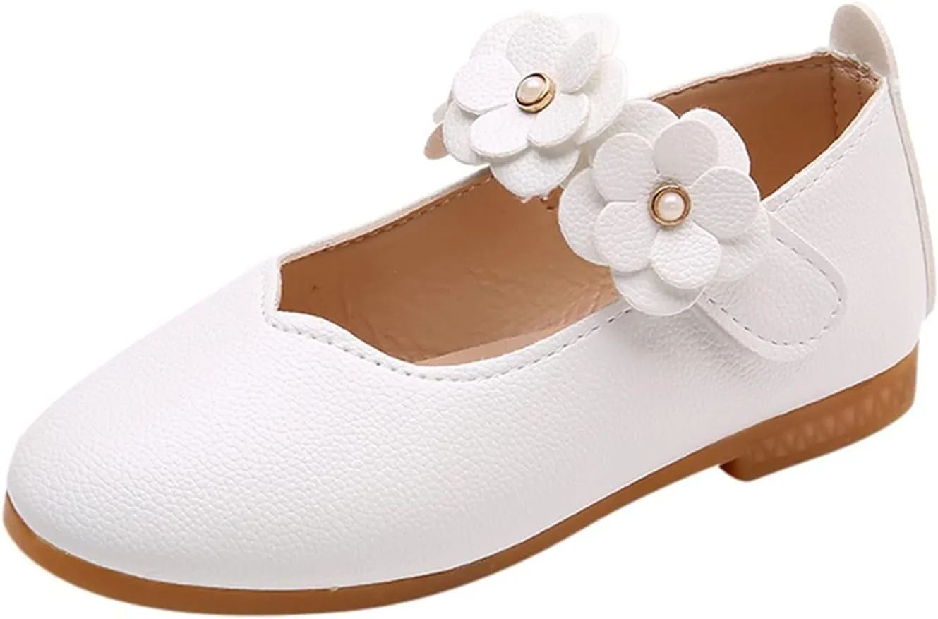 Baby Girls Dress Shoes Closed Toe Wedding Party School Ankle Strap Ballet Flats Shoes Big Kids Flower Girl Shoes