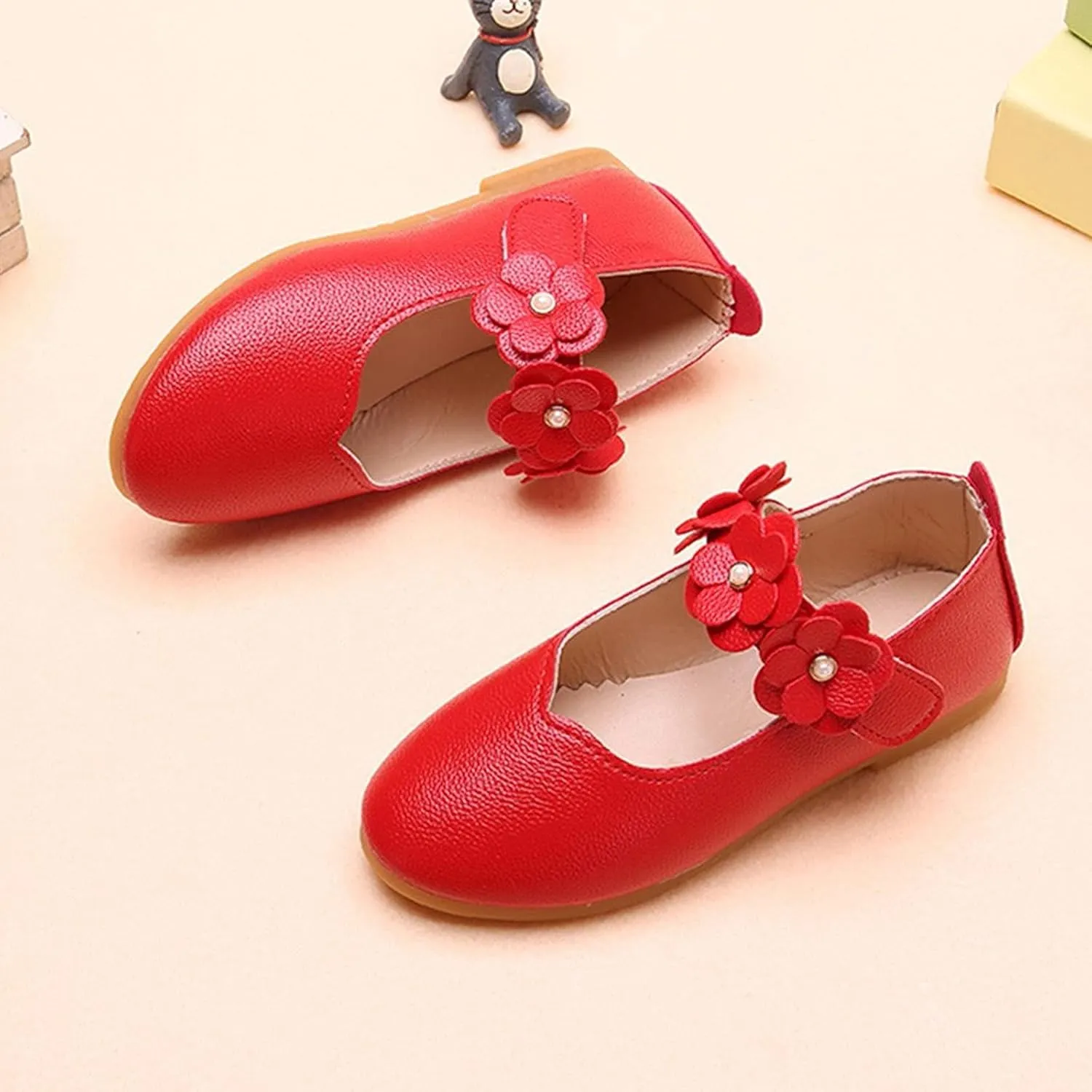 Baby Girls Dress Shoes Closed Toe Wedding Party School Ankle Strap Ballet Flats Shoes Big Kids Flower Girl Shoes