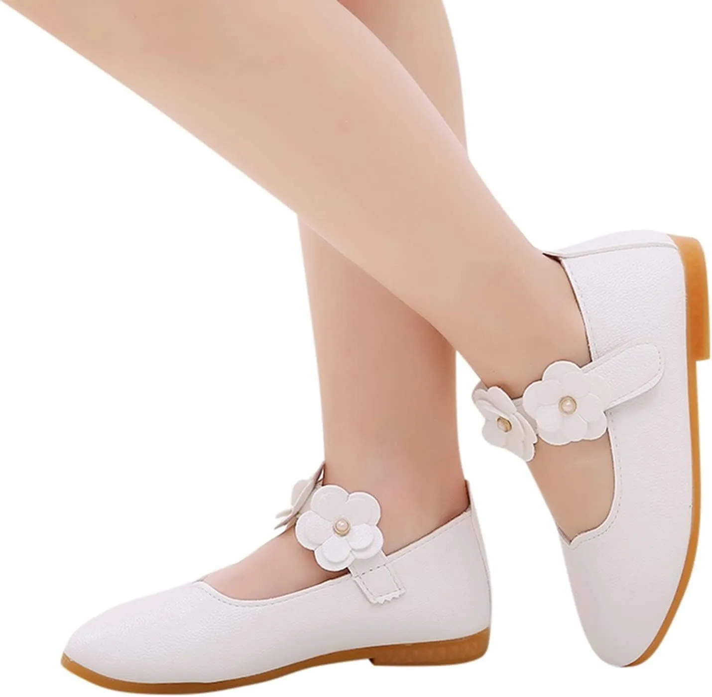 Baby Girls Dress Shoes Closed Toe Wedding Party School Ankle Strap Ballet Flats Shoes Big Kids Flower Girl Shoes