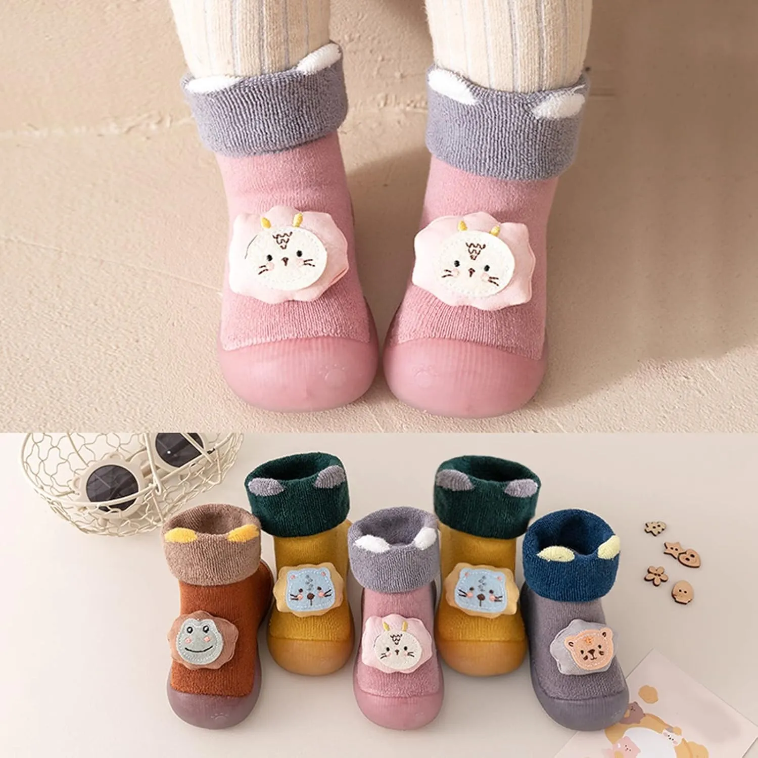 Baby Shoes Baby Sock Shoes Cute Animal Embroidery Slippers with Soft Rubber Sole Baby Boys Girls Slip On Sneakers