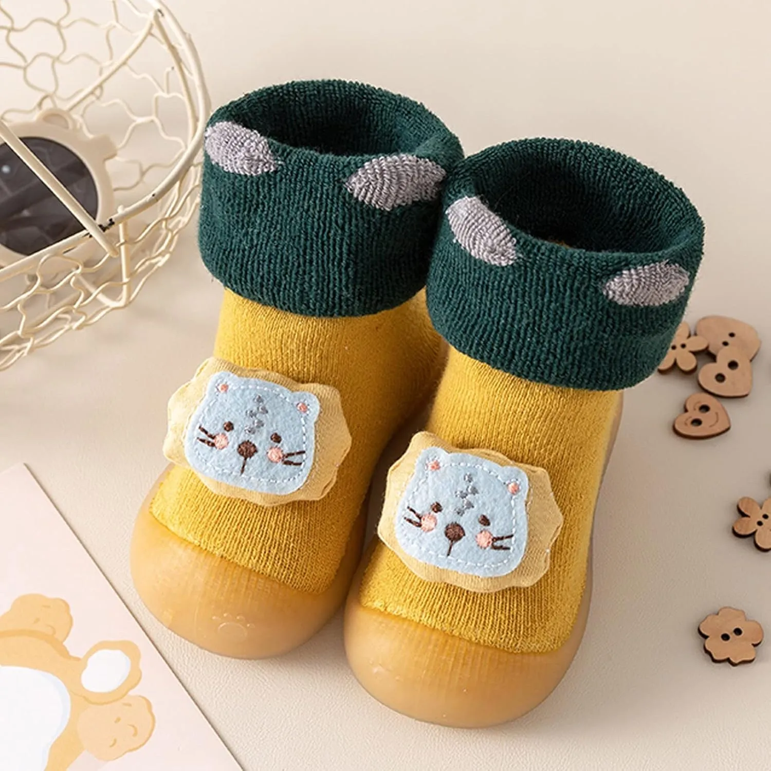 Baby Shoes Baby Sock Shoes Cute Animal Embroidery Slippers with Soft Rubber Sole Baby Boys Girls Slip On Sneakers