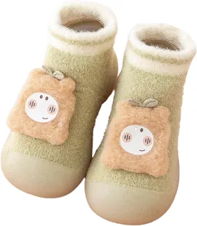 Baby Shoes Baby Sock Shoes Cute Fleece Slippers with Soft Rubber Sole Baby Boys Girls Slip On Sneakers