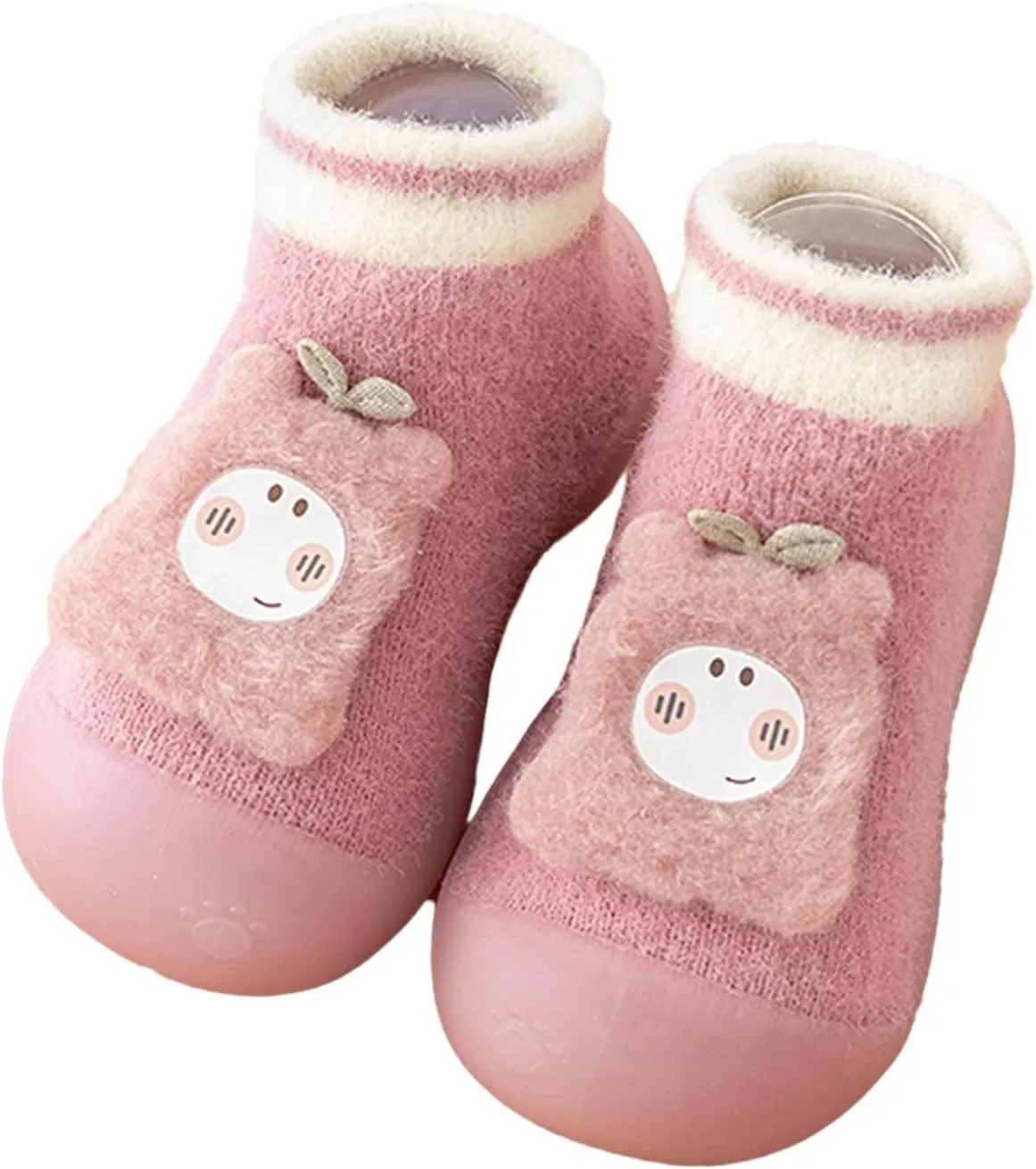 Baby Shoes Baby Sock Shoes Cute Fleece Slippers with Soft Rubber Sole Baby Boys Girls Slip On Sneakers