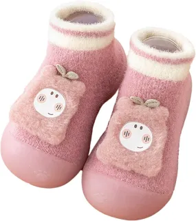 Baby Shoes Baby Sock Shoes Cute Fleece Slippers with Soft Rubber Sole Baby Boys Girls Slip On Sneakers