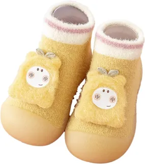 Baby Shoes Baby Sock Shoes Cute Fleece Slippers with Soft Rubber Sole Baby Boys Girls Slip On Sneakers