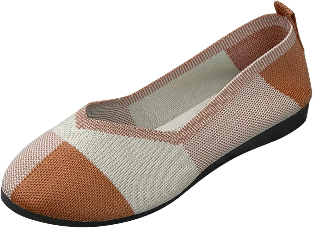 Ballet Flats Shoes for Women Ladies Hollow Breathable Colorblocking Pointed Head Mesh Shallow Mouth Flat Bottom Casual