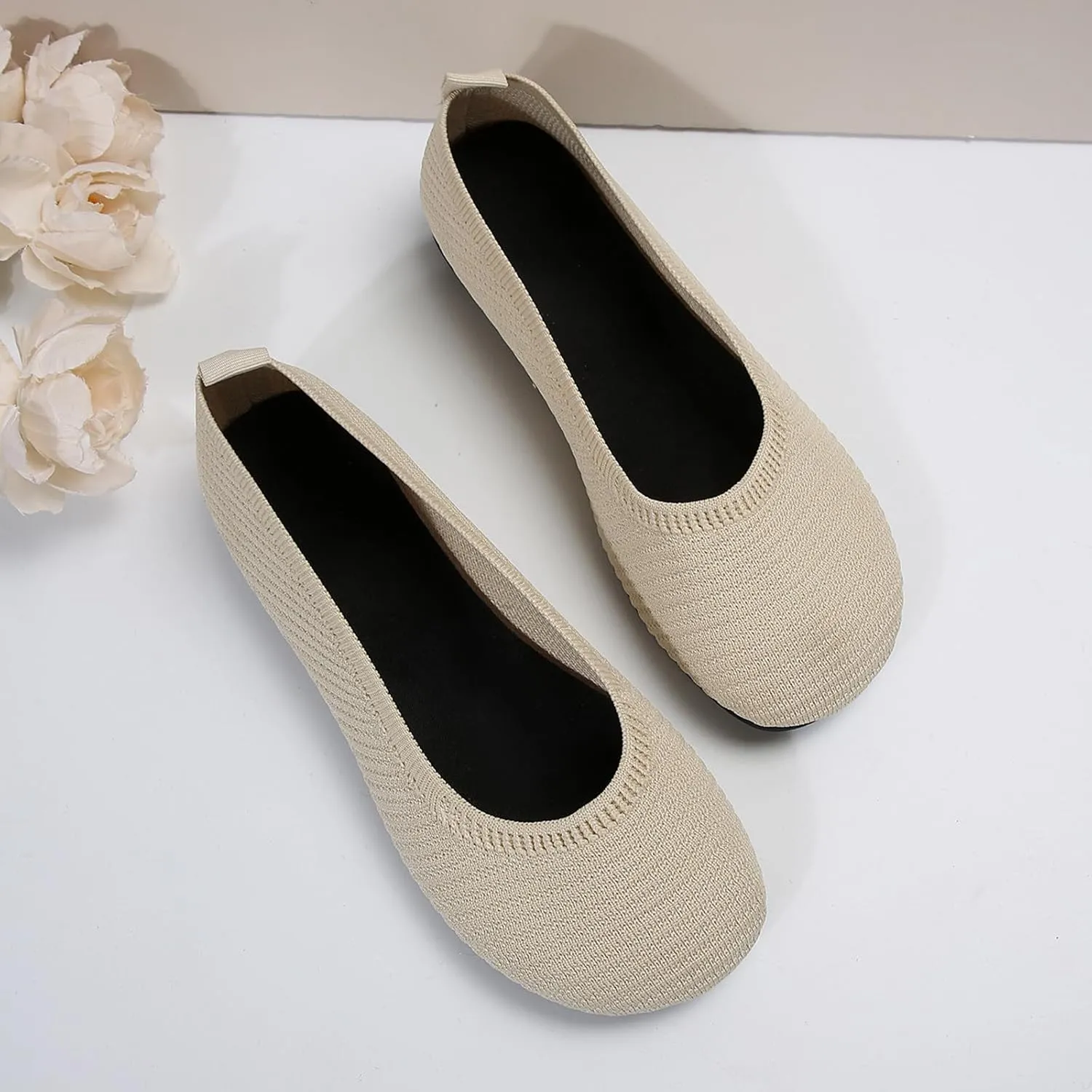 Ballet Flats Women Ladies Retro Solid Colour Mesh Breathable Lightweight Flat Slip on Shoes Ballet Dressy Work Flats Casual Shoes