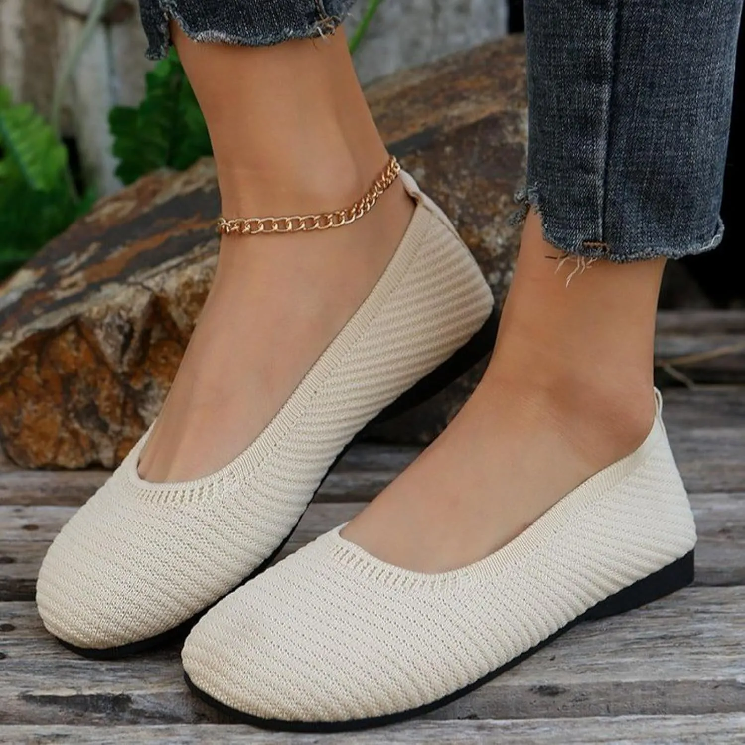 Ballet Flats Women Ladies Retro Solid Colour Mesh Breathable Lightweight Flat Slip on Shoes Ballet Dressy Work Flats Casual Shoes