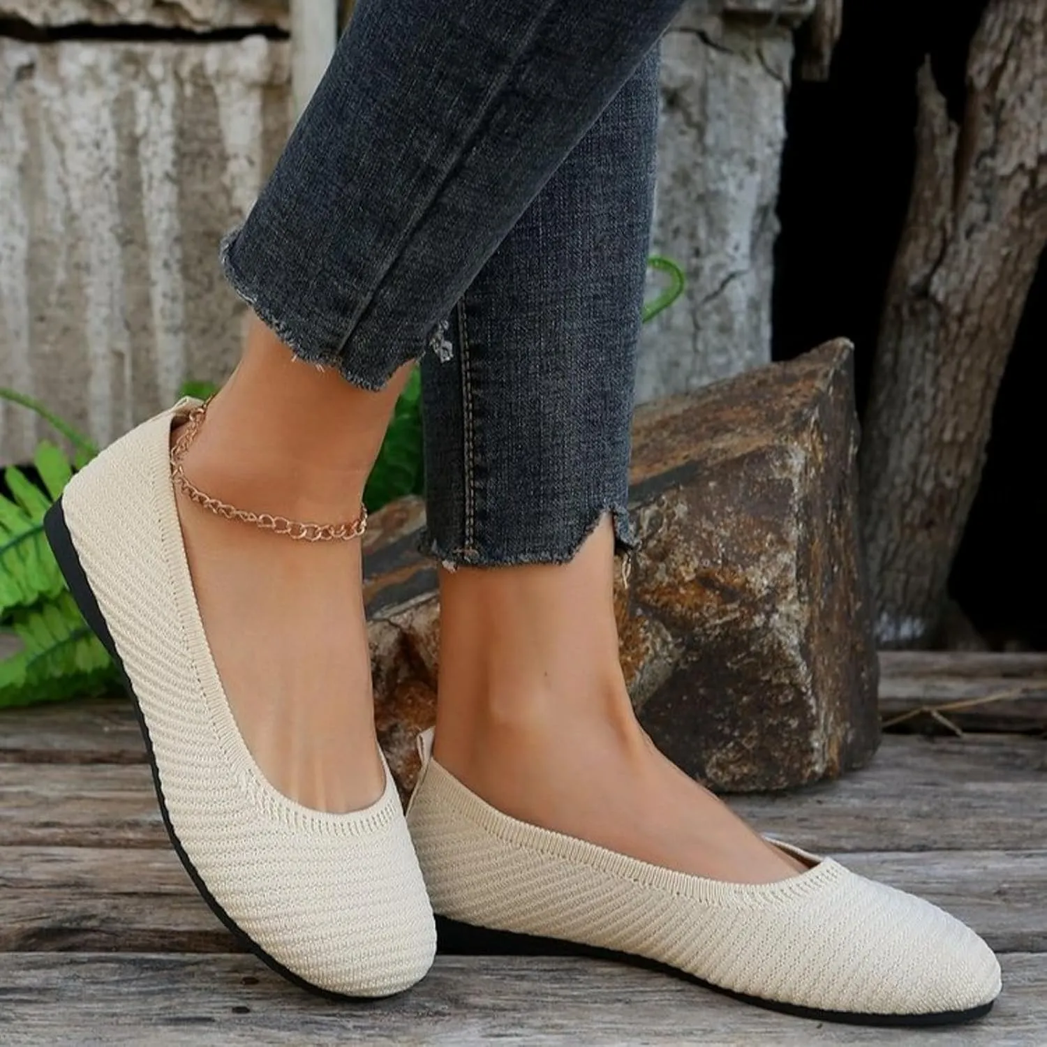 Ballet Flats Women Ladies Retro Solid Colour Mesh Breathable Lightweight Flat Slip on Shoes Ballet Dressy Work Flats Casual Shoes