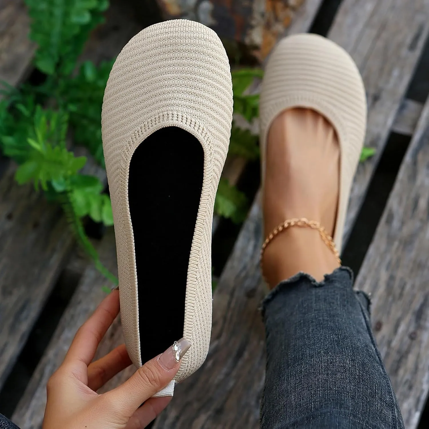 Ballet Flats Women Ladies Retro Solid Colour Mesh Breathable Lightweight Flat Slip on Shoes Ballet Dressy Work Flats Casual Shoes