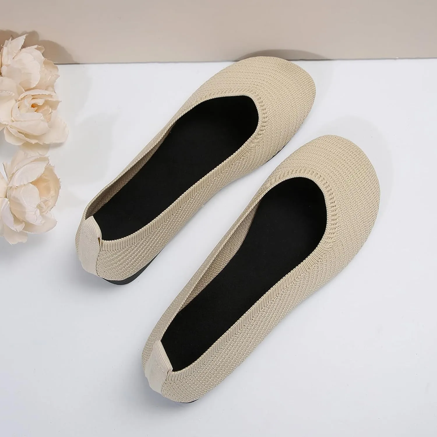 Ballet Flats Women Ladies Retro Solid Colour Mesh Breathable Lightweight Flat Slip on Shoes Ballet Dressy Work Flats Casual Shoes