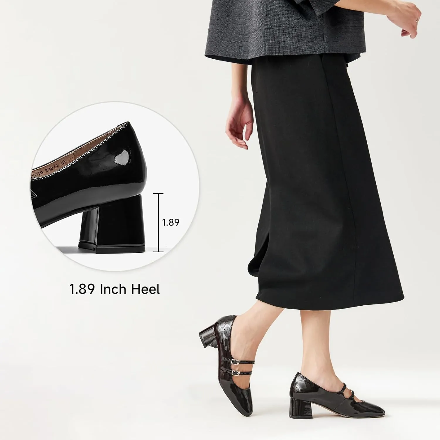 BEAU TODAY Mary Jane Pumps for Women, Womens Chunky Heels Mary Janes Shoes, Patent Leather Pumps Platform Closed Square Toe Comfortable Buckle Strap Dress Shoes for Women