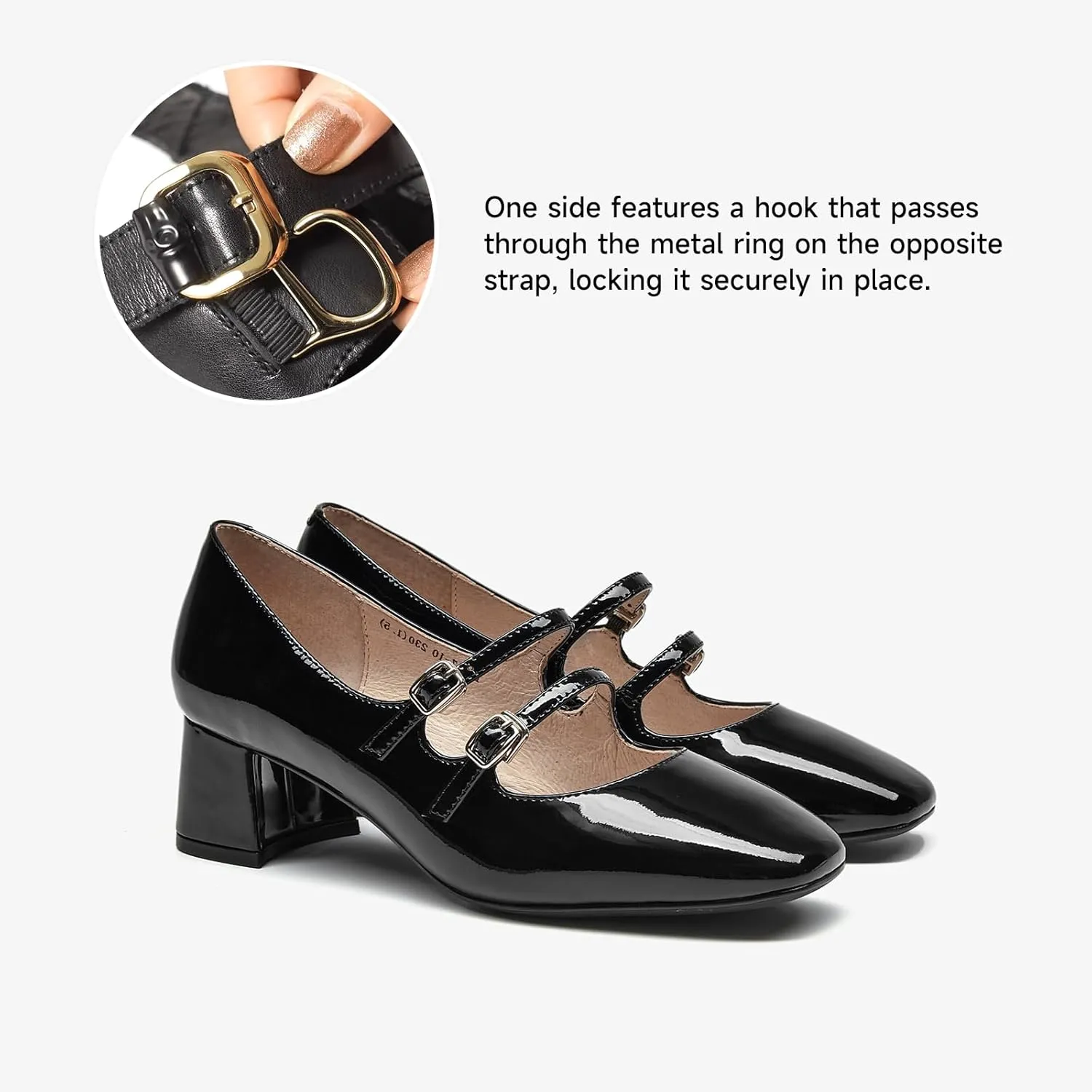BEAU TODAY Mary Jane Pumps for Women, Womens Chunky Heels Mary Janes Shoes, Patent Leather Pumps Platform Closed Square Toe Comfortable Buckle Strap Dress Shoes for Women