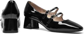 BEAU TODAY Mary Jane Pumps for Women, Womens Chunky Heels Mary Janes Shoes, Patent Leather Pumps Platform Closed Square Toe Comfortable Buckle Strap Dress Shoes for Women