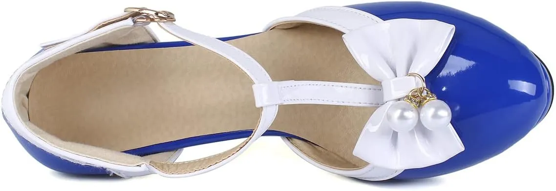 Betastella Women's T-Strap Platform Mary Janes Block Heel Patent Leather Sweet Pumps