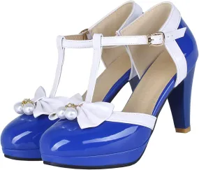 Betastella Women's T-Strap Platform Mary Janes Block Heel Patent Leather Sweet Pumps