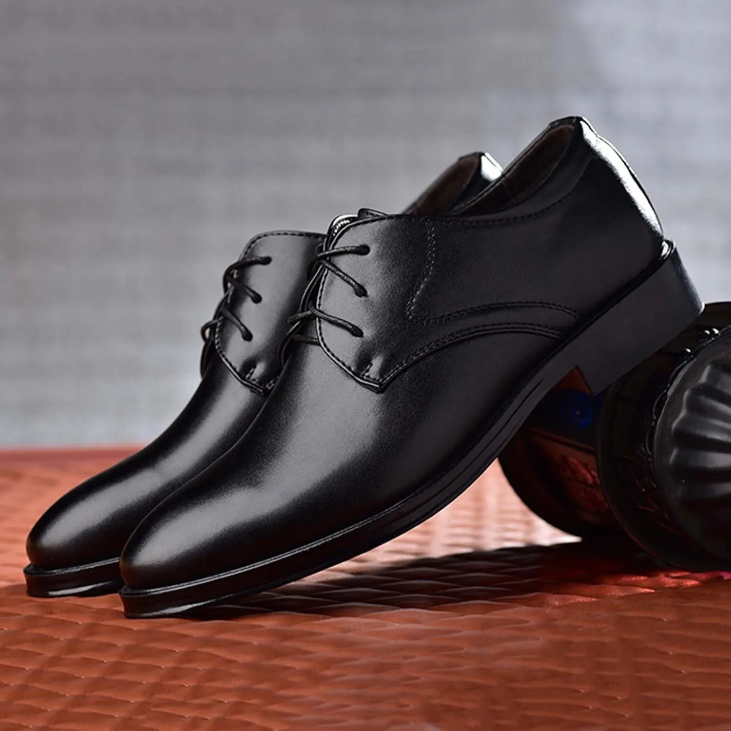 Black Dress Shoes for Men Fashion Oxfords Classic Lace up Shoe Heel Pad Design for Formal Occasions Work Footwear