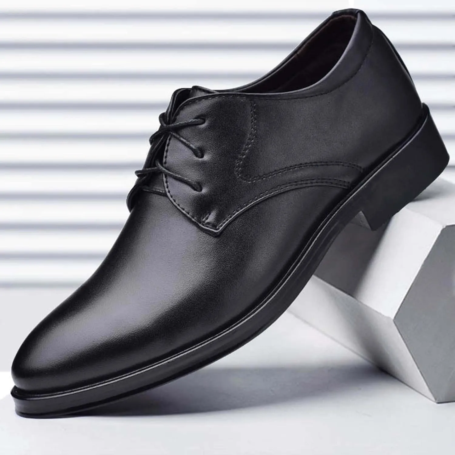 Black Dress Shoes for Men Fashion Oxfords Classic Lace up Shoe Heel Pad Design for Formal Occasions Work Footwear