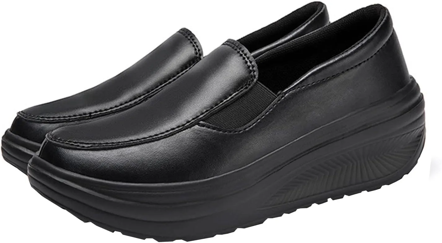 Black Platform Sneakers for Women Casual Slip on Arch Support Hiking Shoes Healthcare Work Leather Nurse Shoe Footwear