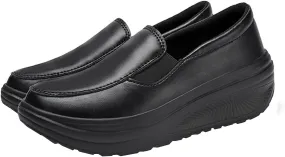 Black Platform Sneakers for Women Casual Slip on Arch Support Hiking Shoes Healthcare Work Leather Nurse Shoe Footwear