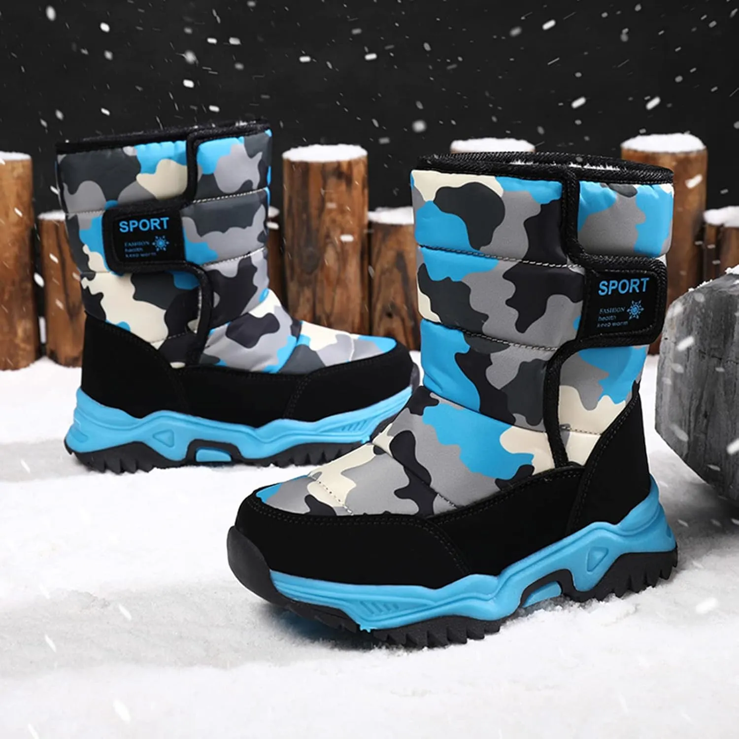 Boys' ?aterproof Winter Snow Boots with Insulation for Cold Weather Girls Camouflage Outdoor Cotton Rain Boots