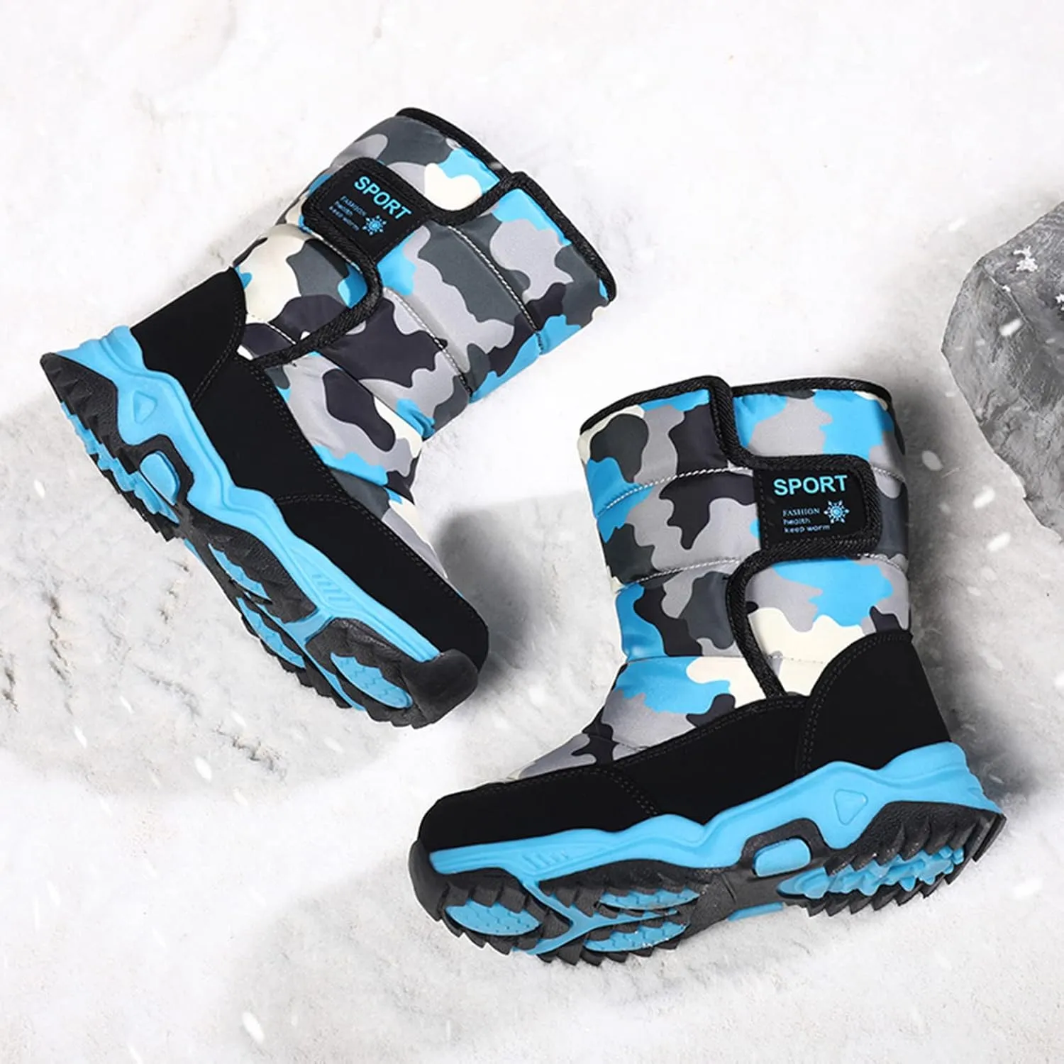 Boys' ?aterproof Winter Snow Boots with Insulation for Cold Weather Girls Camouflage Outdoor Cotton Rain Boots