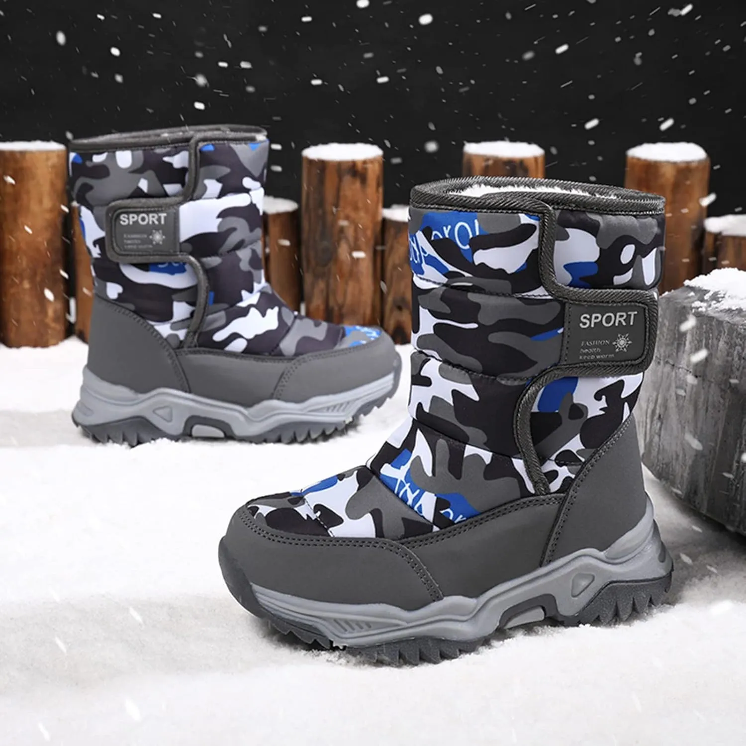 Boys' ?aterproof Winter Snow Boots with Insulation for Cold Weather Girls Camouflage Outdoor Cotton Rain Boots