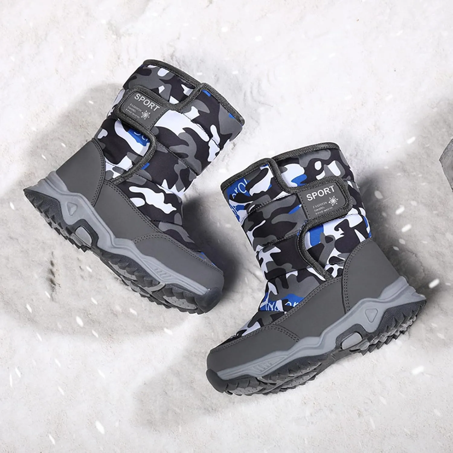 Boys' ?aterproof Winter Snow Boots with Insulation for Cold Weather Girls Camouflage Outdoor Cotton Rain Boots