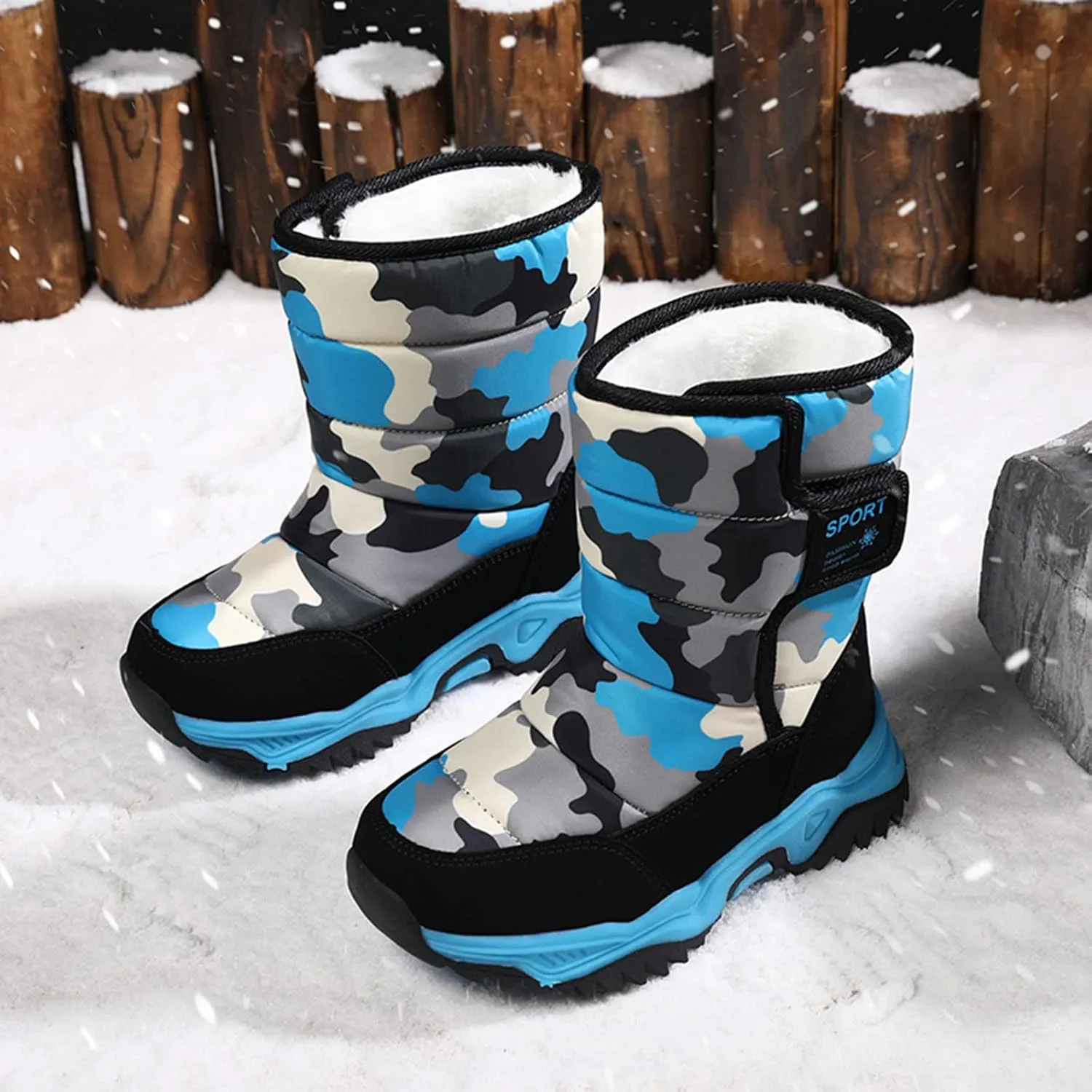 Boys' ?aterproof Winter Snow Boots with Insulation for Cold Weather Girls Camouflage Outdoor Cotton Rain Boots