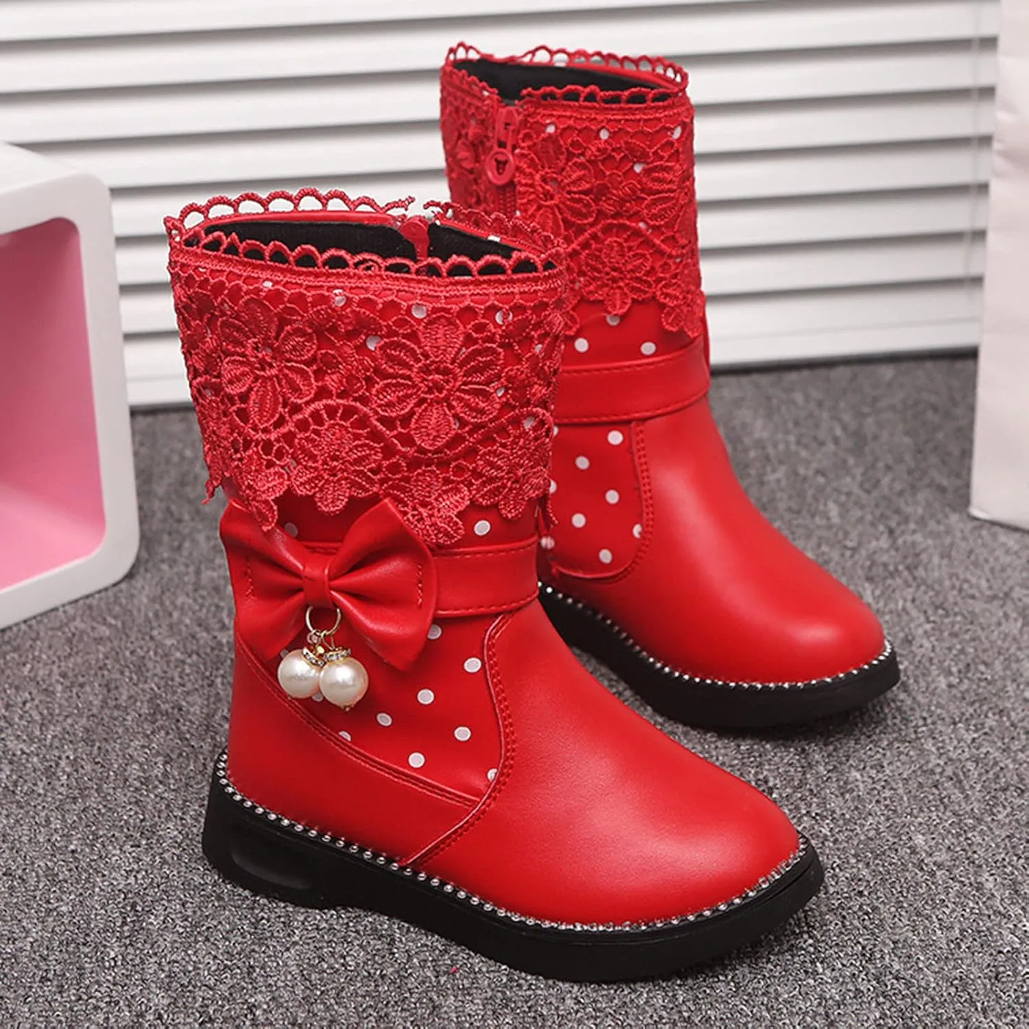 Boys Girls aterproof Lace Up Glitter Mid Calf ombat Tall Boots with Side Zipper for Toddler/Little Kid/Big