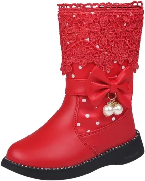 Boys Girls aterproof Lace Up Glitter Mid Calf ombat Tall Boots with Side Zipper for Toddler/Little Kid/Big