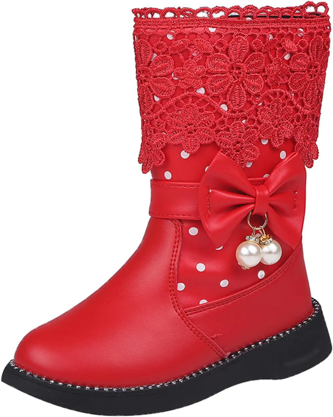 Boys Girls aterproof Lace Up Glitter Mid Calf ombat Tall Boots with Side Zipper for Toddler/Little Kid/Big