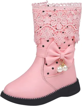 Boys Girls aterproof Lace Up Glitter Mid Calf ombat Tall Boots with Side Zipper for Toddler/Little Kid/Big