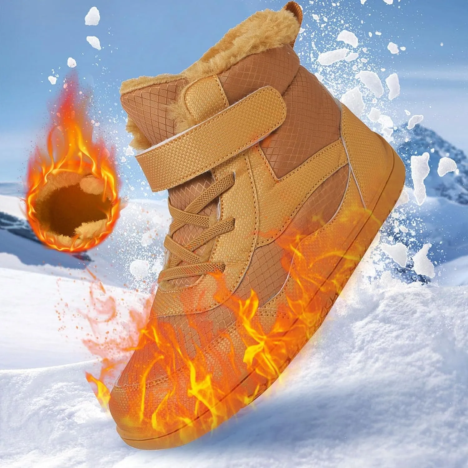 Boys Girls Barefoot Winter Boots with Wide Toe Box Slip Drop Sole Ankle Winter Snow Boots for Kids Talk Boots