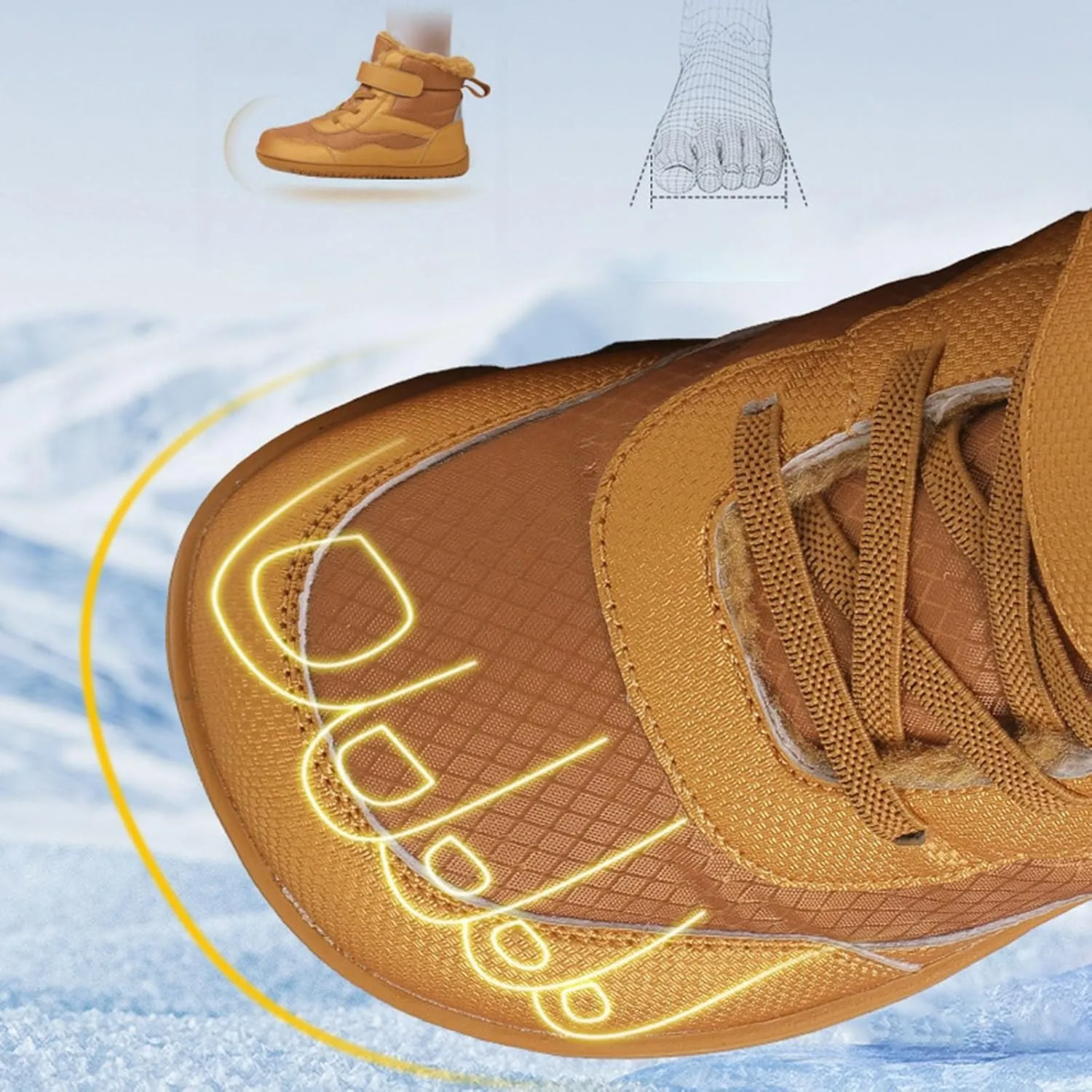 Boys Girls Barefoot Winter Boots with Wide Toe Box Slip Drop Sole Ankle Winter Snow Boots for Kids Talk Boots
