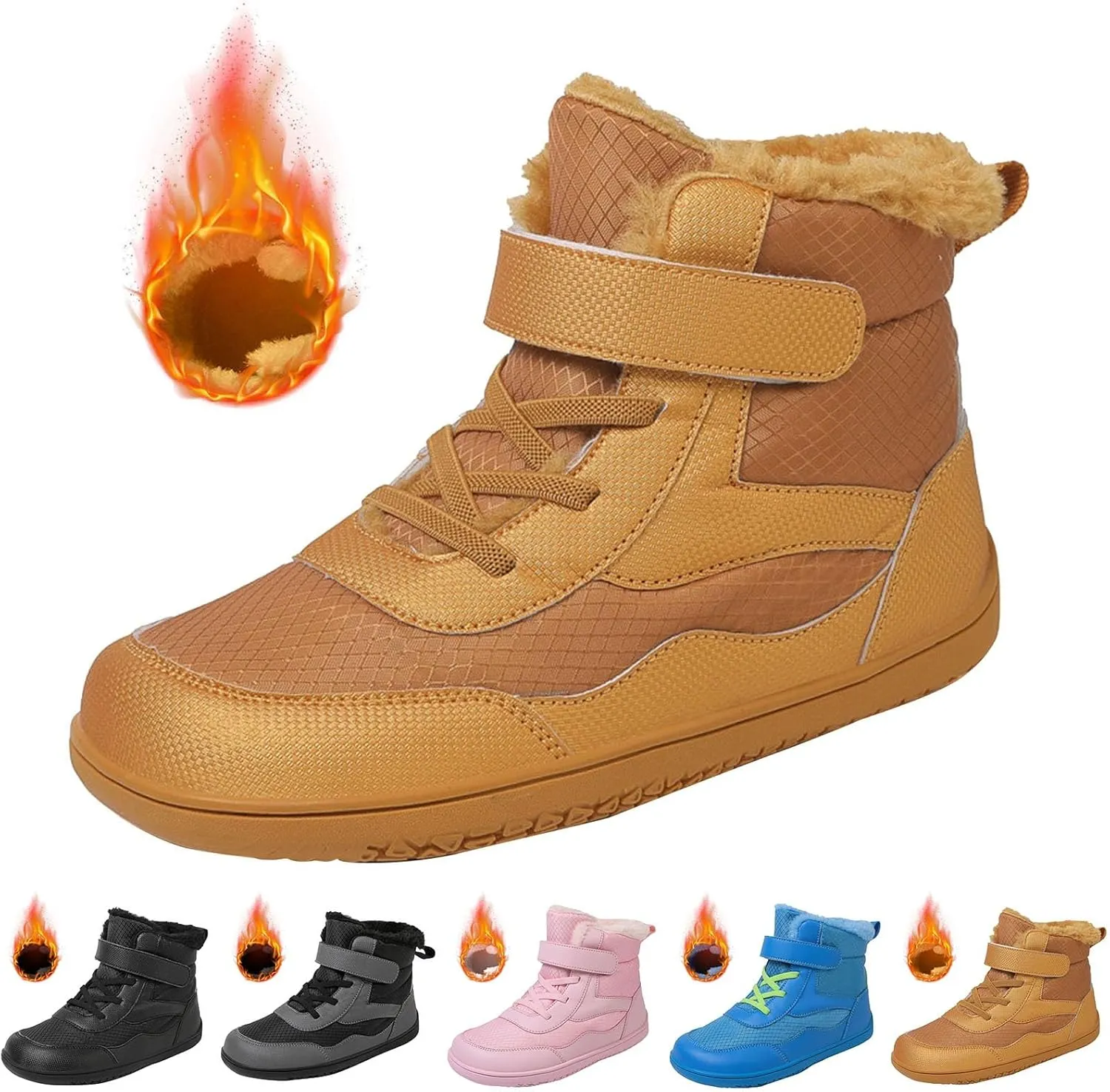 Boys Girls Barefoot Winter Boots with Wide Toe Box Slip Drop Sole Ankle Winter Snow Boots for Kids Talk Boots