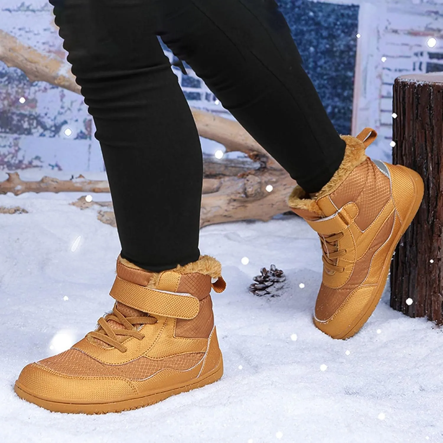 Boys Girls Barefoot Winter Boots with Wide Toe Box Slip Drop Sole Ankle Winter Snow Boots for Kids Talk Boots